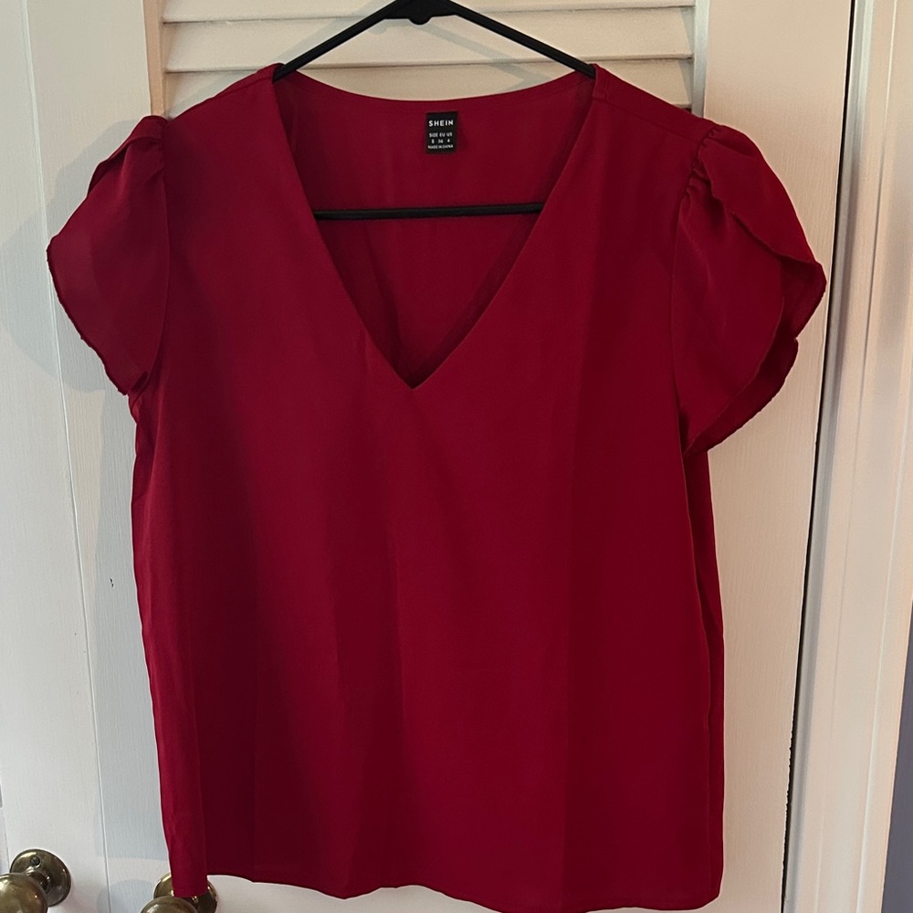 SHEIN Bold Red V-Neck Blouse